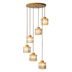 Suspension cylindrique en cristal à spirale pour cage d'escalier contemporaine