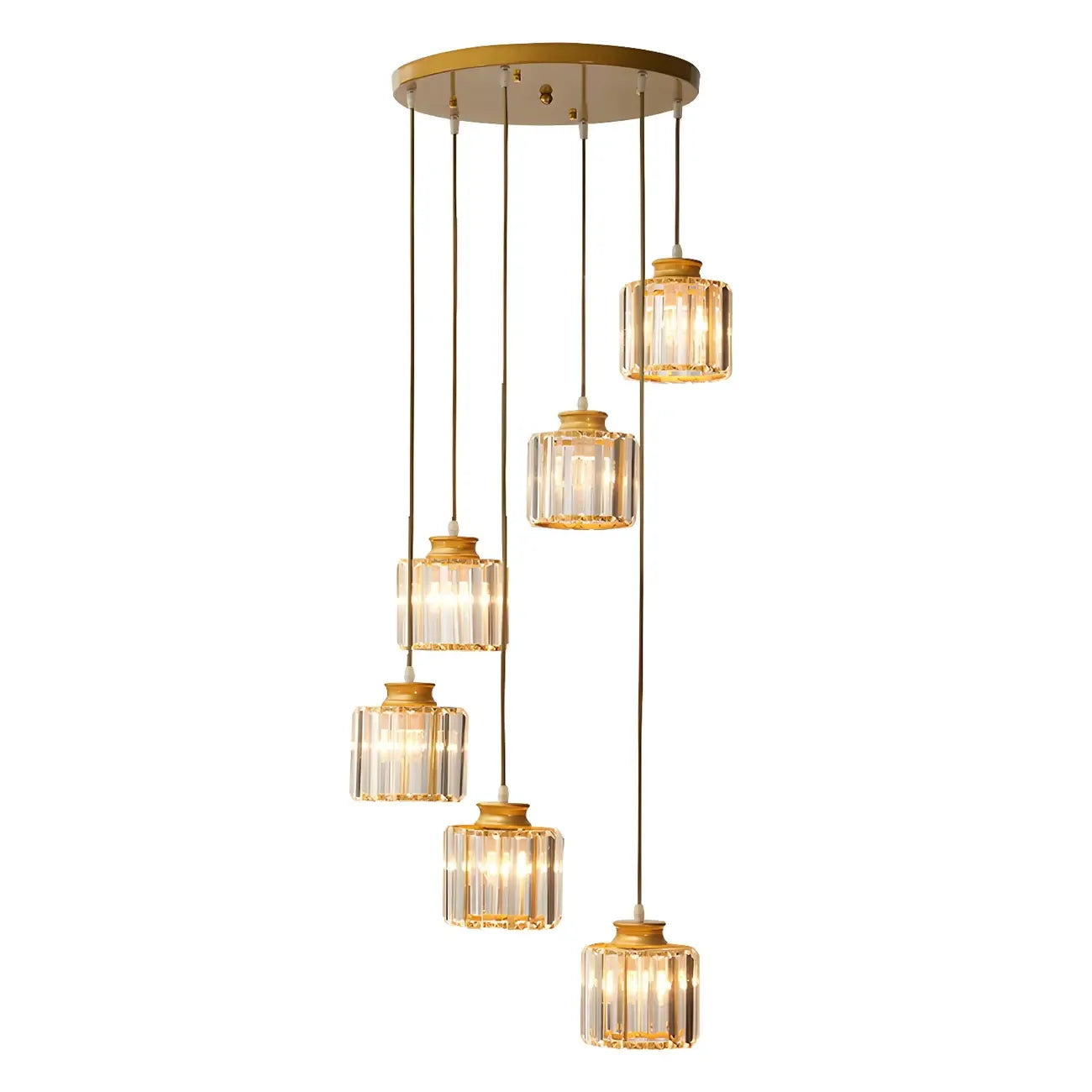 Suspension cylindrique en cristal à spirale pour cage d'escalier contemporaine