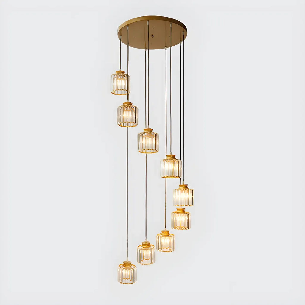 Suspension cylindrique en cristal à spirale pour cage d'escalier contemporaine