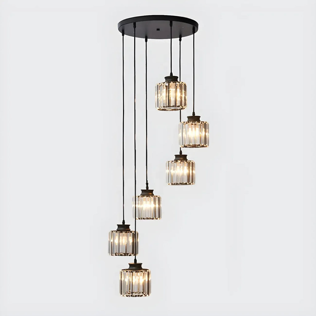 Suspension cylindrique en cristal à spirale pour cage d'escalier contemporaine