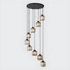 Suspension cylindrique en cristal à spirale pour cage d'escalier contemporaine
