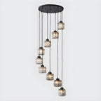 Suspension cylindrique en cristal à spirale pour cage d'escalier contemporaine