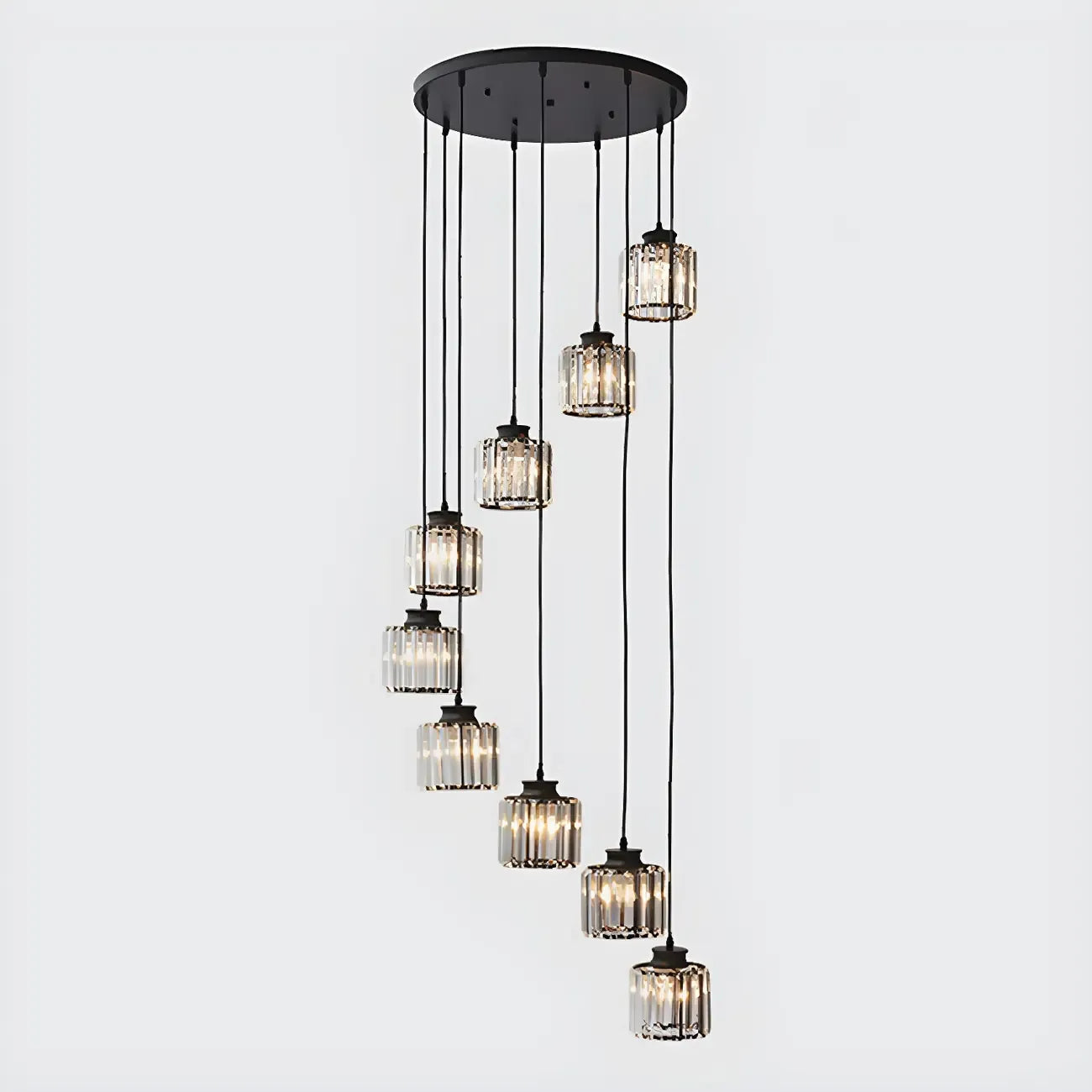 Suspension cylindrique en cristal à spirale pour cage d'escalier contemporaine