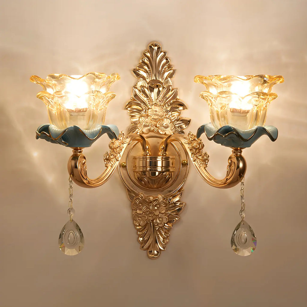 Applique murale dorée glamour avec cristal pour la décoration de chevet