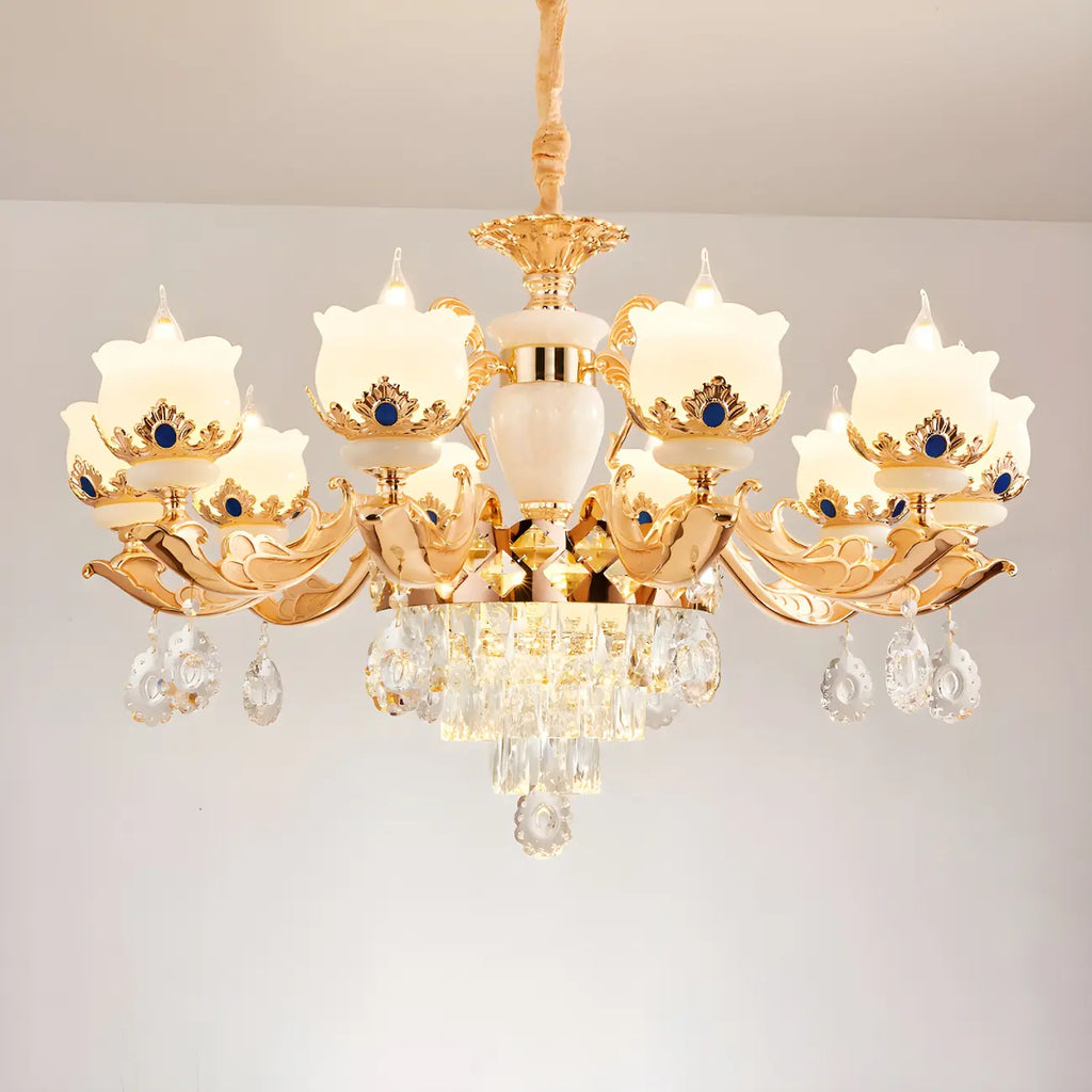 Lustre classique en cristal doré avec perles