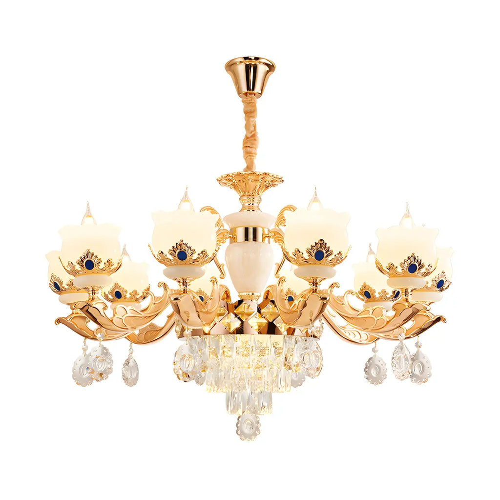 Lustre classique en cristal doré avec perles