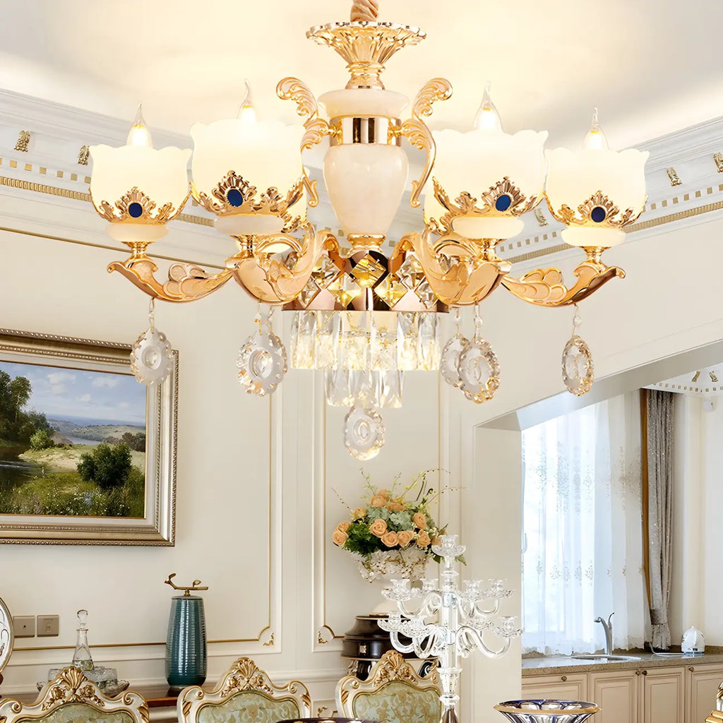Lustre classique en cristal doré avec perles