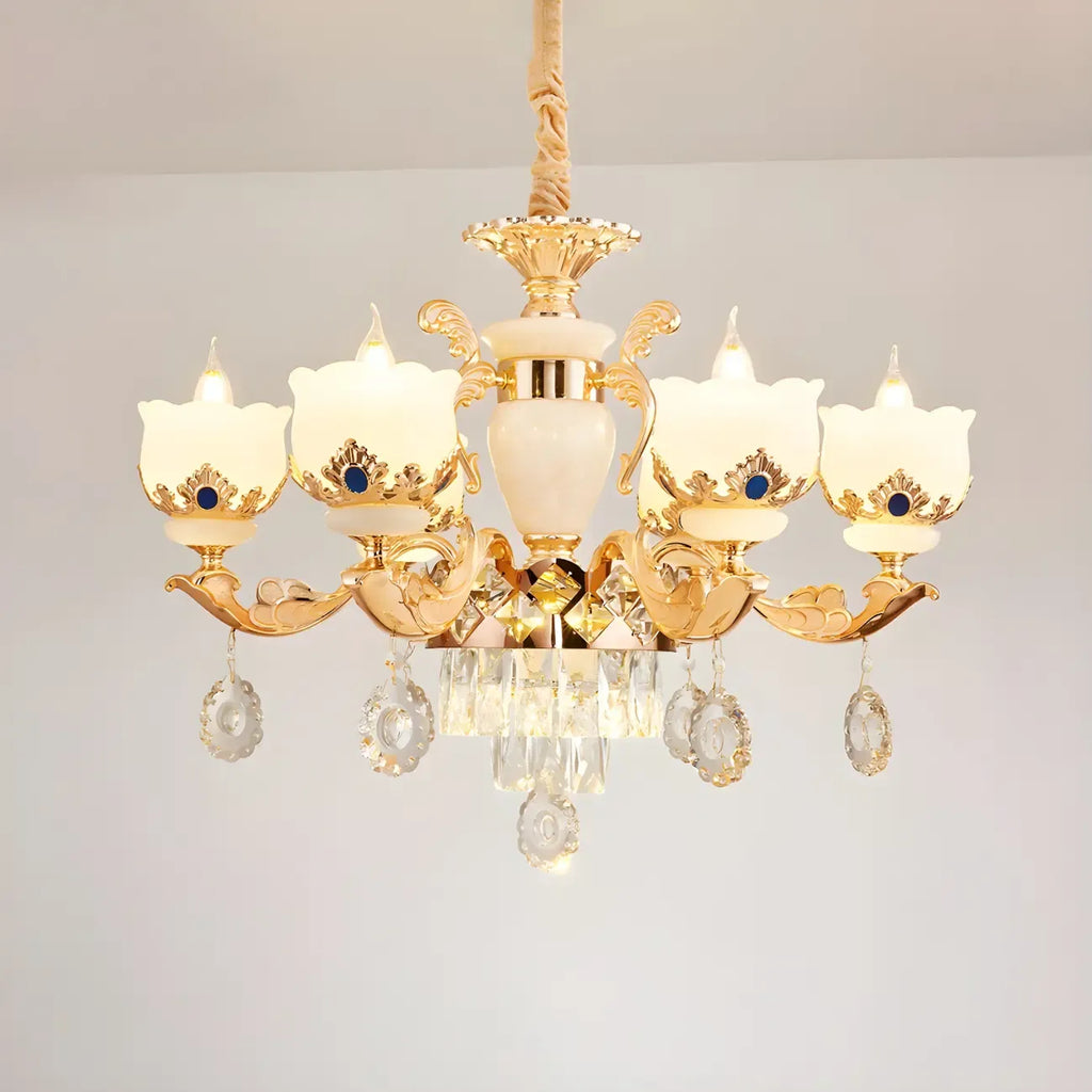 Lustre classique en cristal doré avec perles