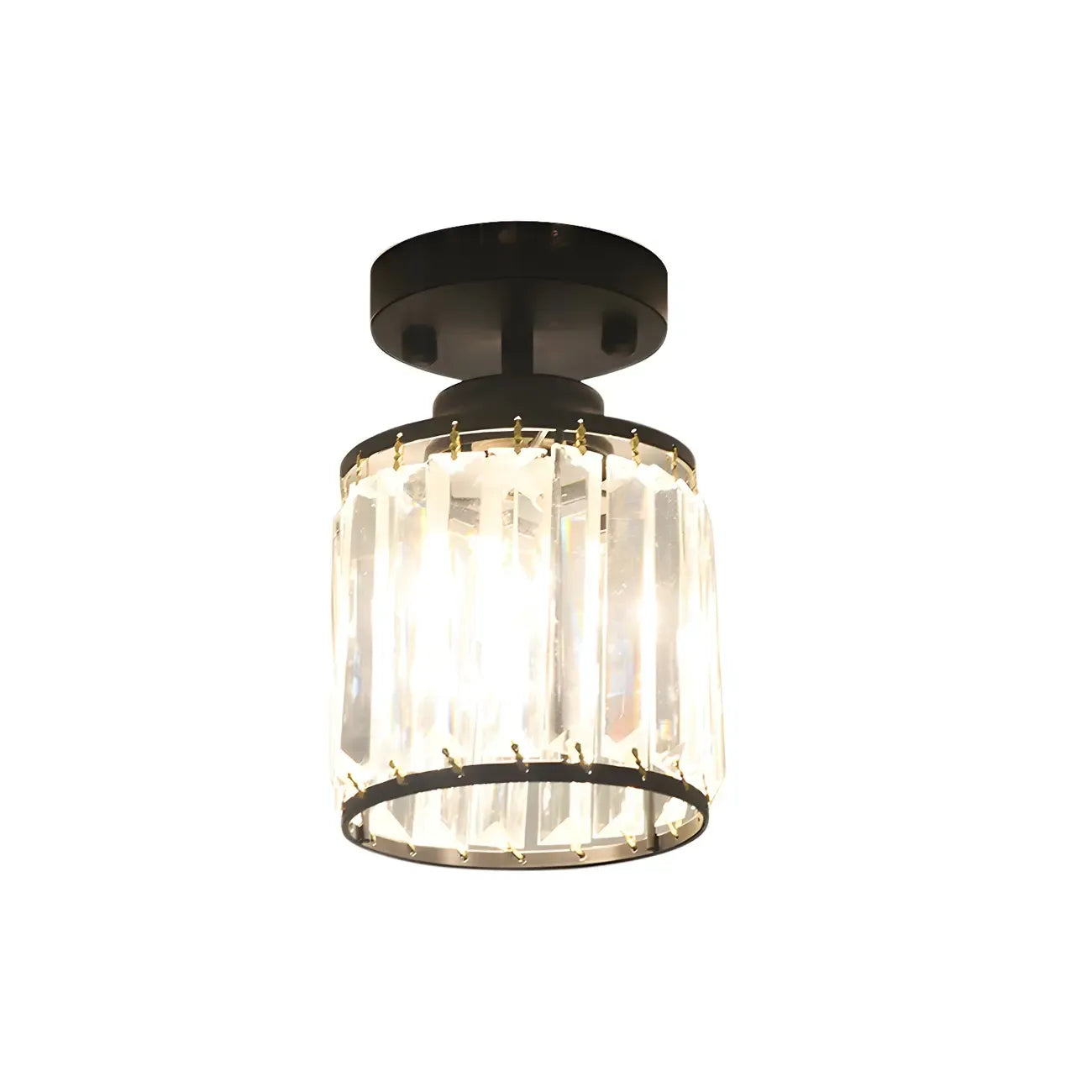 Plafonnier semi-encastré élégant en cristal clair, de forme cylindrique.