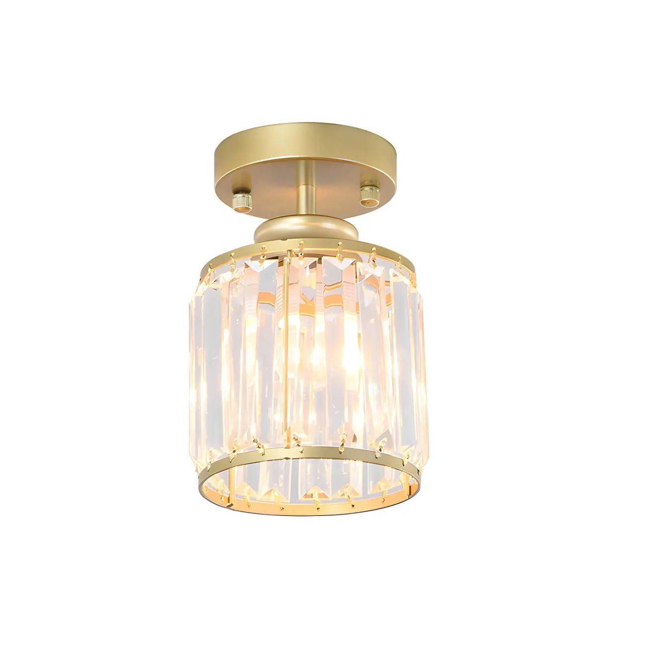 Plafonnier semi-encastré élégant en cristal clair, de forme cylindrique.