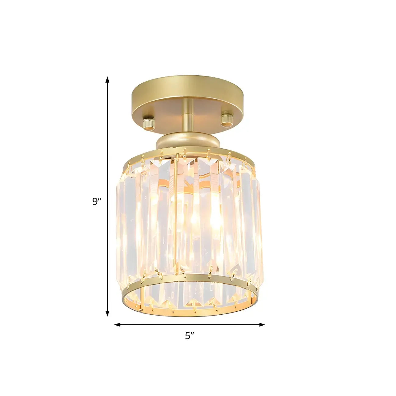 Plafonnier semi-encastré élégant en cristal clair, de forme cylindrique.