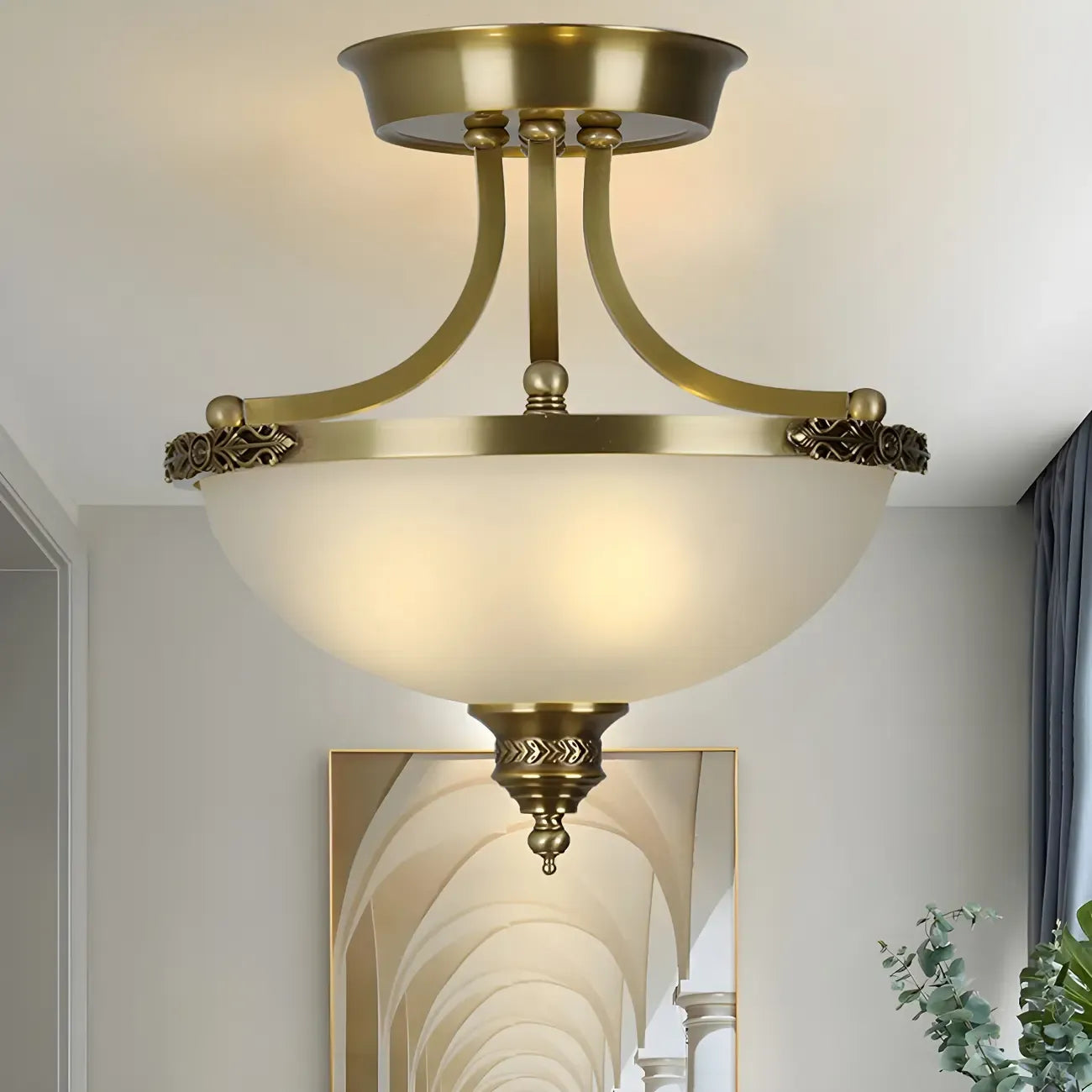 Lustre moderne en forme de bol en verre doré