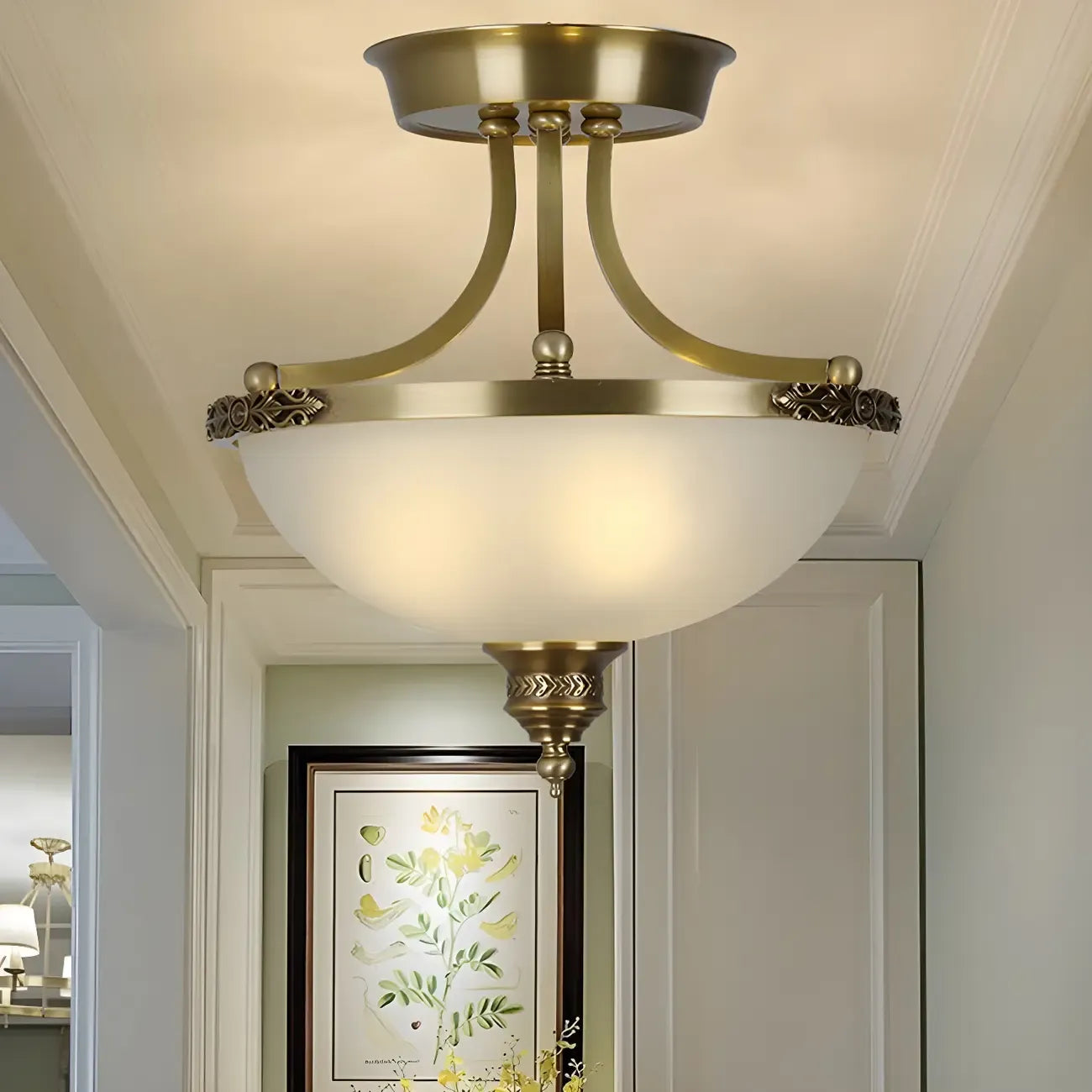 Lustre moderne en forme de bol en verre doré