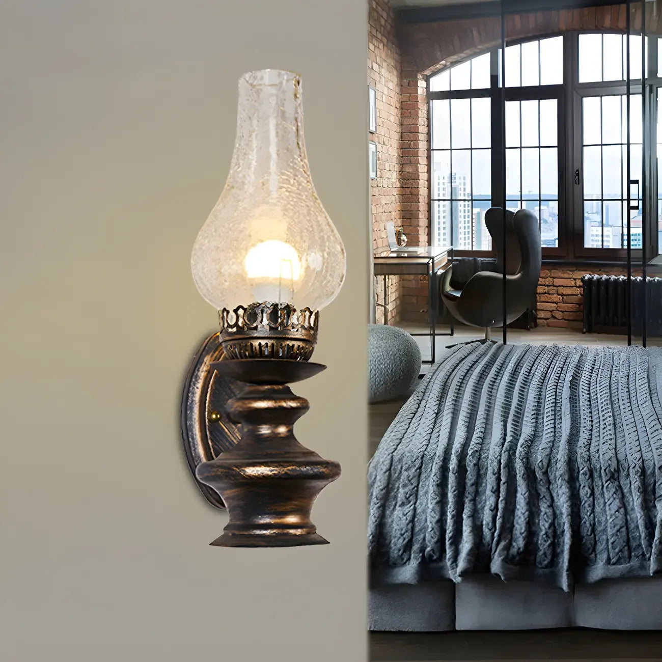 Applique murale industrielle en bronze avec LED, style lanterne, pour la décoration de chambre.