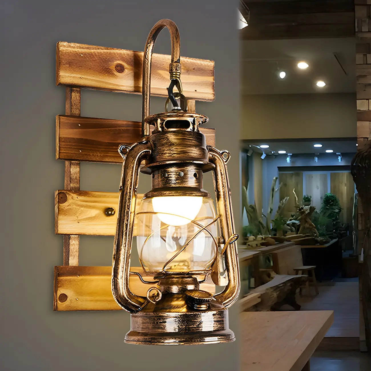Applique murale industrielle en bronze avec LED, style lanterne, pour la décoration de chambre.
