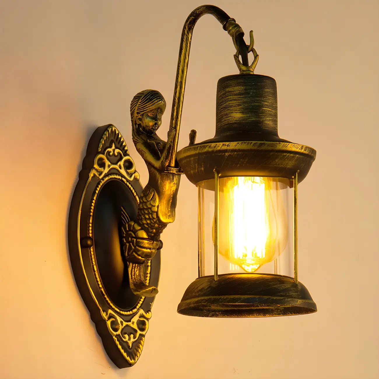Applique murale industrielle en bronze avec LED, style lanterne, pour la décoration de chambre.