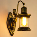 Applique murale industrielle en bronze avec LED, style lanterne, pour la décoration de chambre.