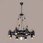 Lustre industriel à chaîne en fer noir en forme d'engrenage