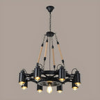 Lustre industriel à chaîne en fer noir en forme d'engrenage