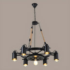 Lustre industriel à chaîne en fer noir en forme d'engrenage