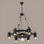 Lustre industriel à chaîne en fer noir en forme d'engrenage
