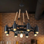 Lustre industriel à chaîne en fer noir en forme d'engrenage