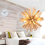 Lampadario moderno a stella in legno scuro a 10 luci