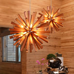Lampadario moderno a stella in legno scuro a 10 luci