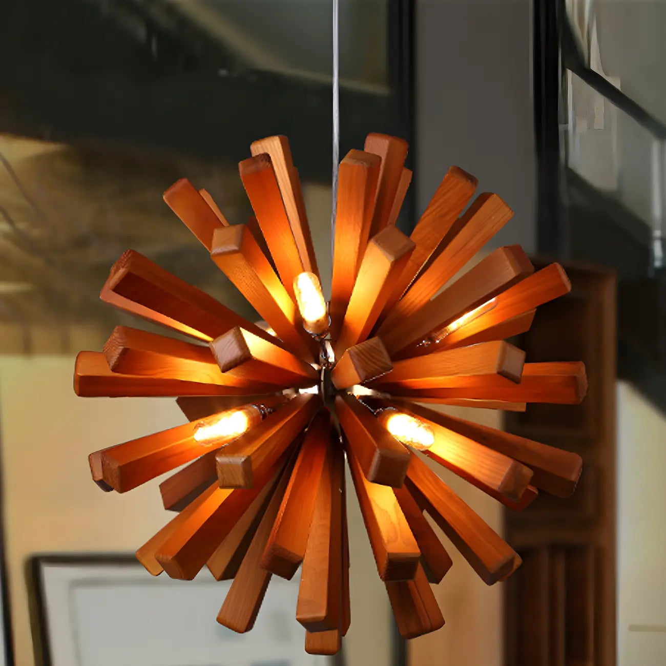 Lampadario moderno a stella in legno scuro a 10 luci