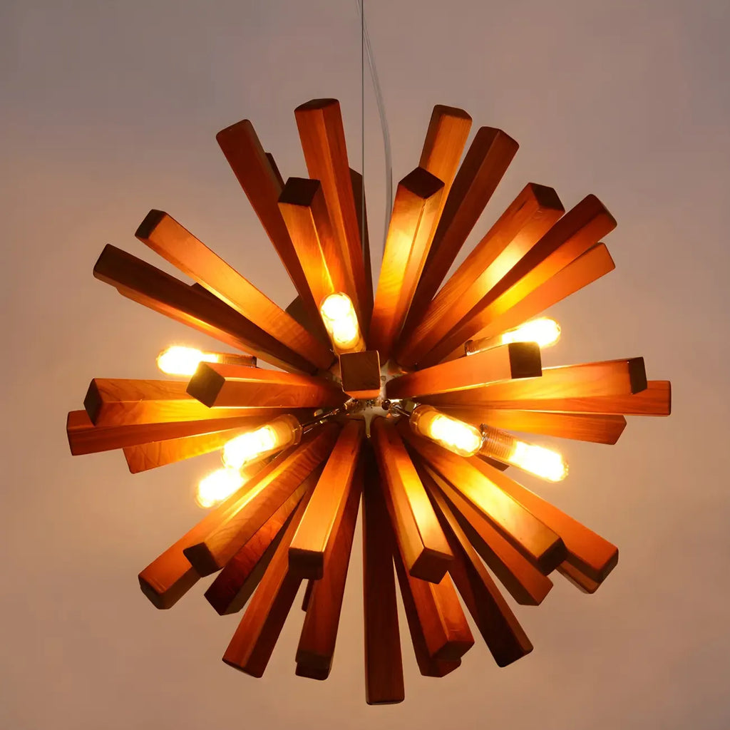 Lampadario moderno a stella in legno scuro a 10 luci