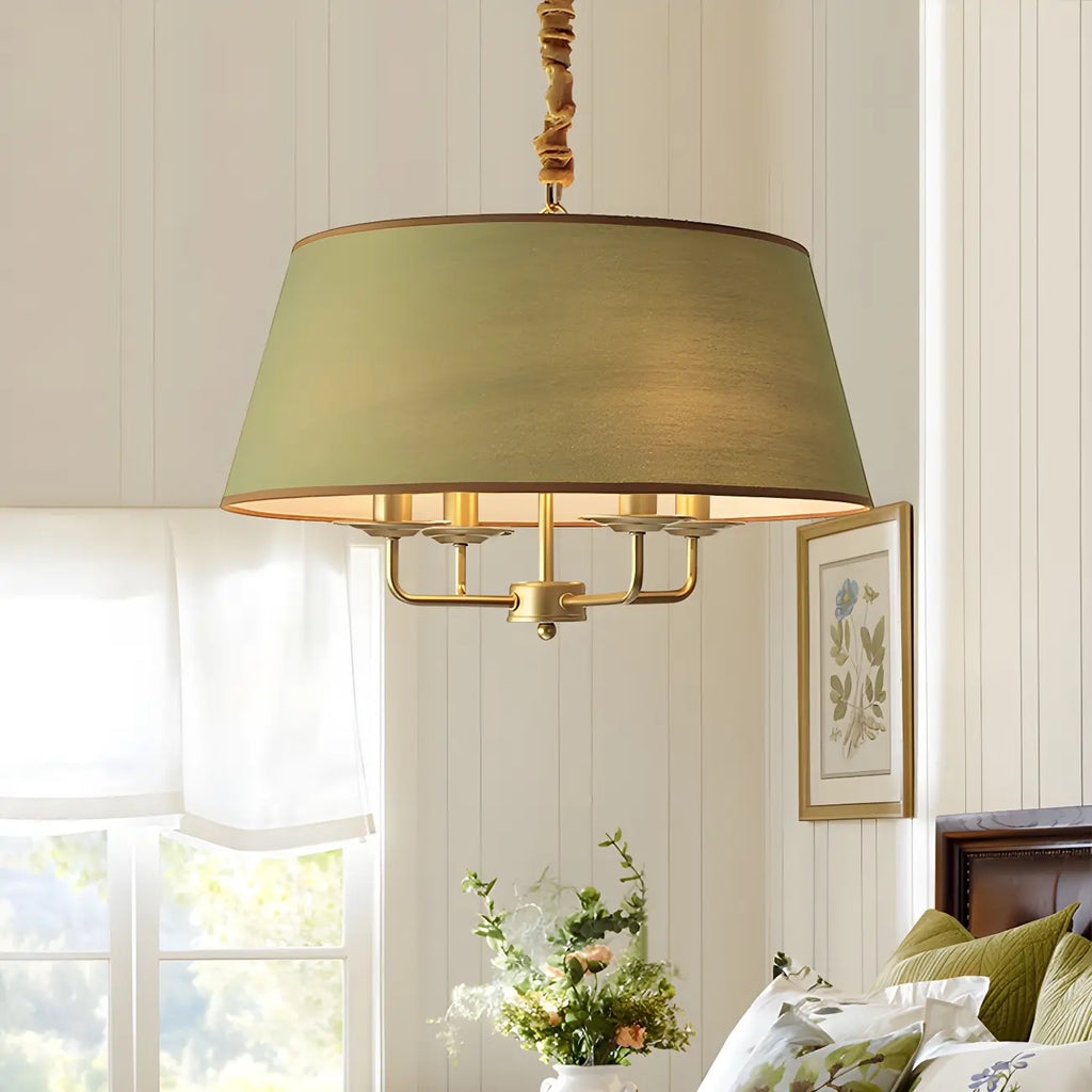 Lustre moderne chic en métal doré, structure tambour.