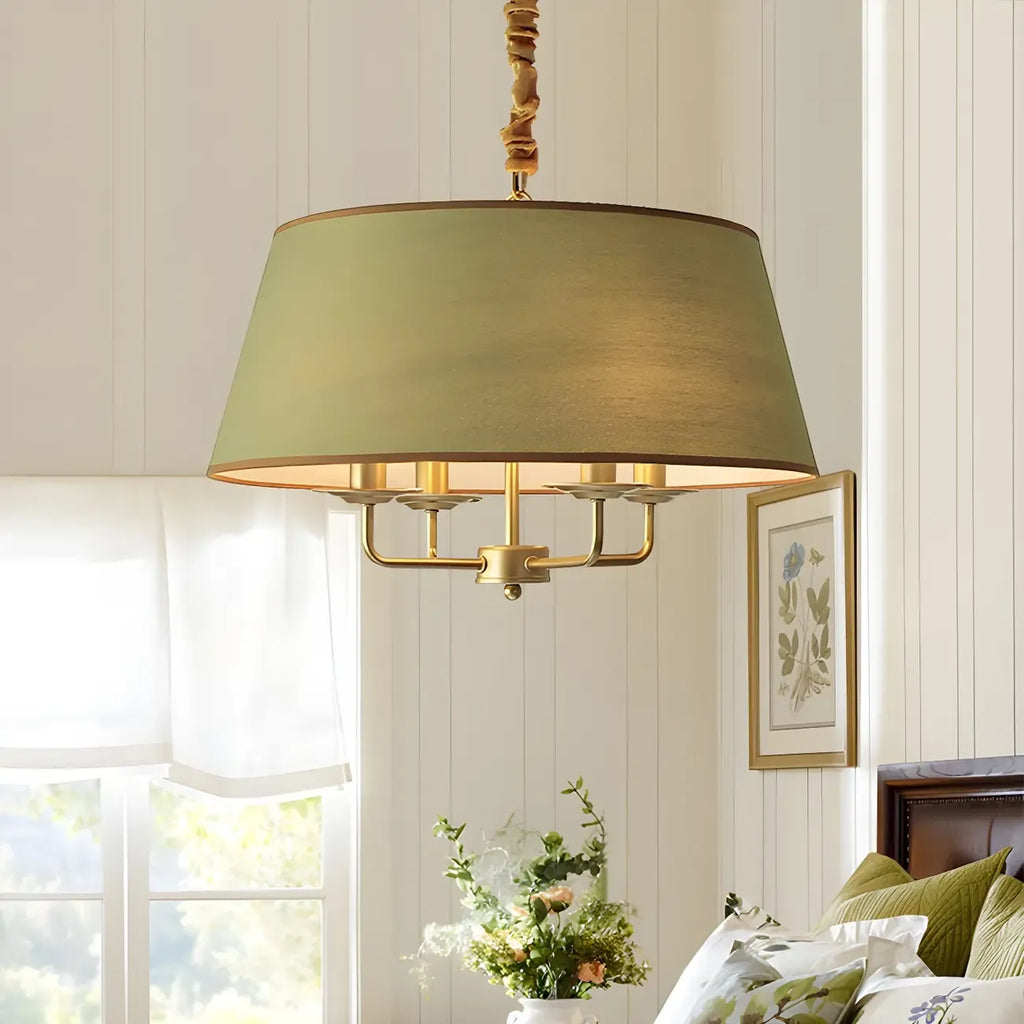 Lustre moderne chic en métal doré, structure tambour.