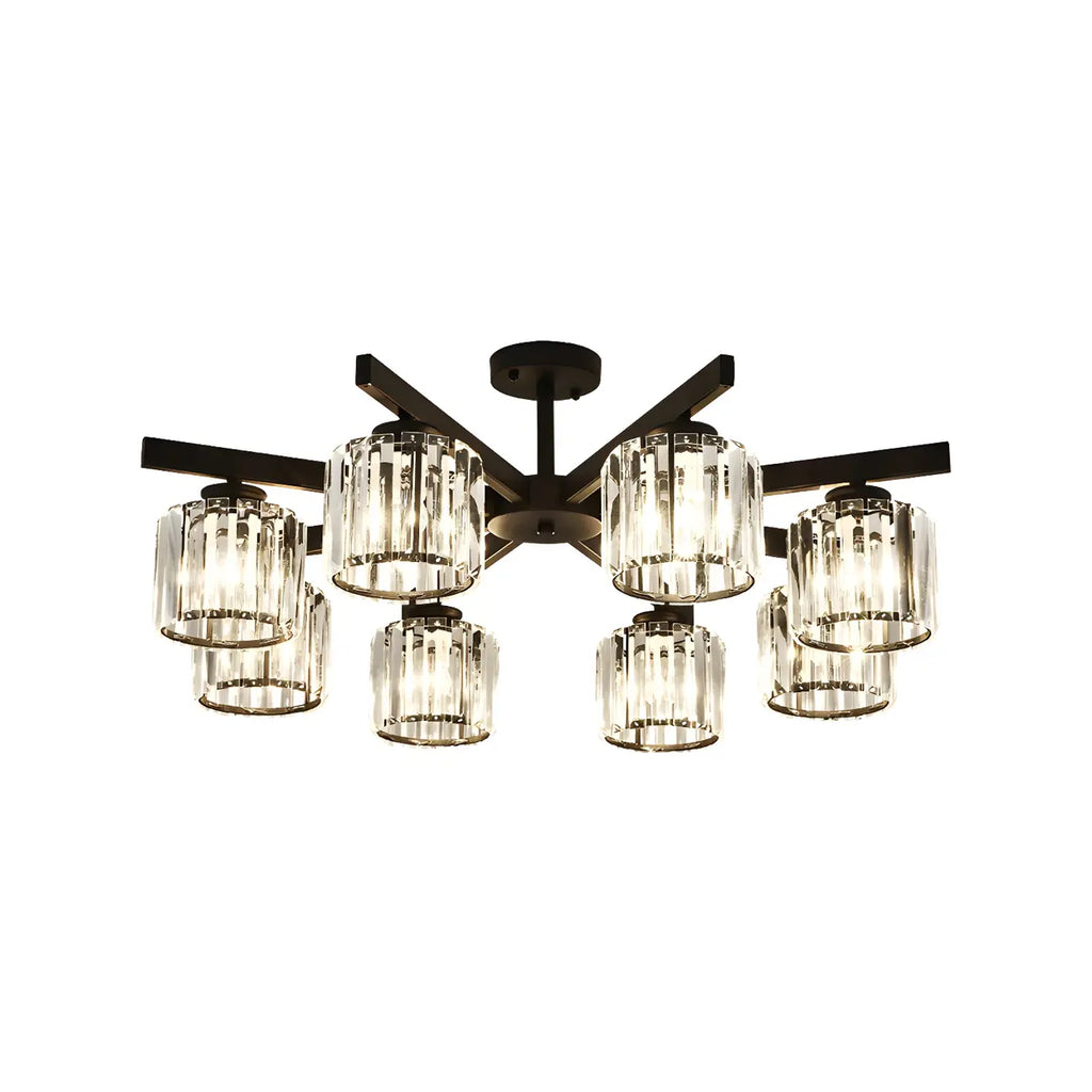 Plafonnier semi-encastré moderne en cristal cylindrique noir de grande taille