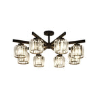 Plafonnier semi-encastré moderne en cristal cylindrique noir de grande taille
