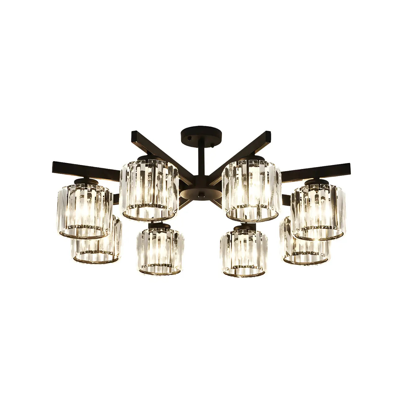 Plafonnier semi-encastré moderne en cristal cylindrique noir de grande taille