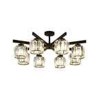 Plafonnier semi-encastré moderne en cristal cylindrique noir de grande taille