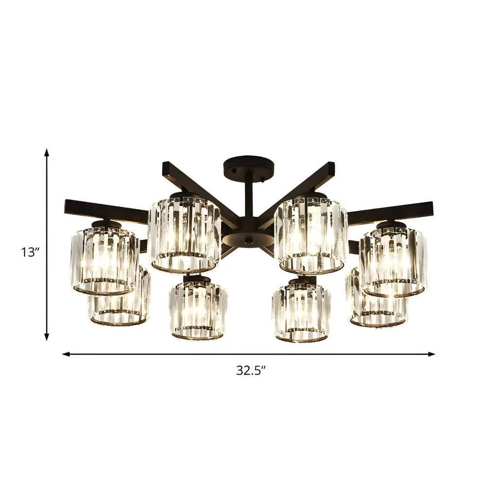 Plafonnier semi-encastré moderne en cristal cylindrique noir de grande taille