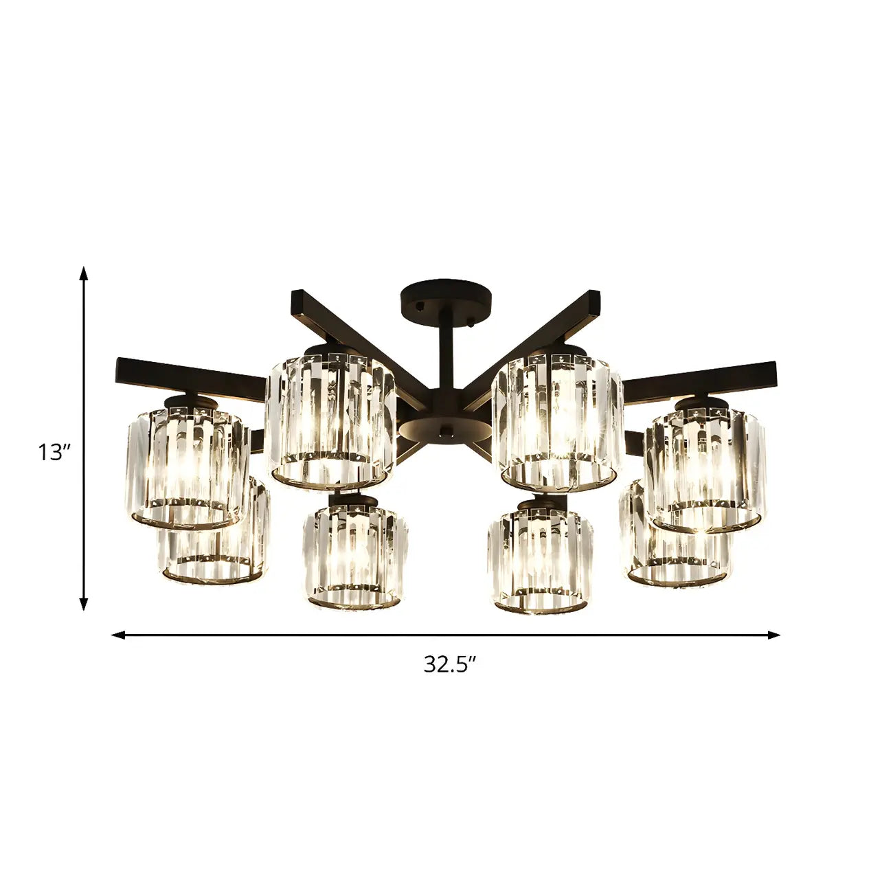 Plafonnier semi-encastré moderne en cristal cylindrique noir de grande taille