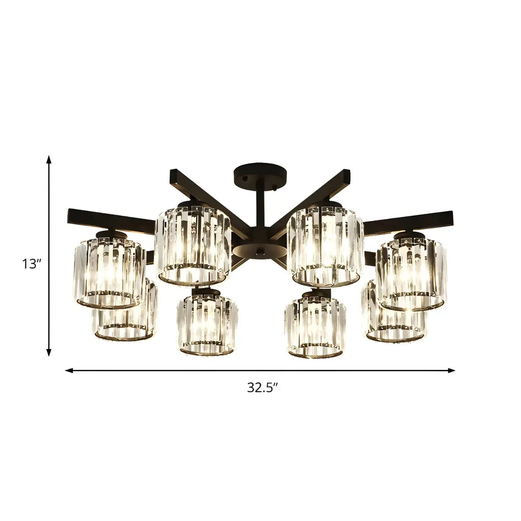 Plafonnier semi-encastré moderne en cristal cylindrique noir de grande taille