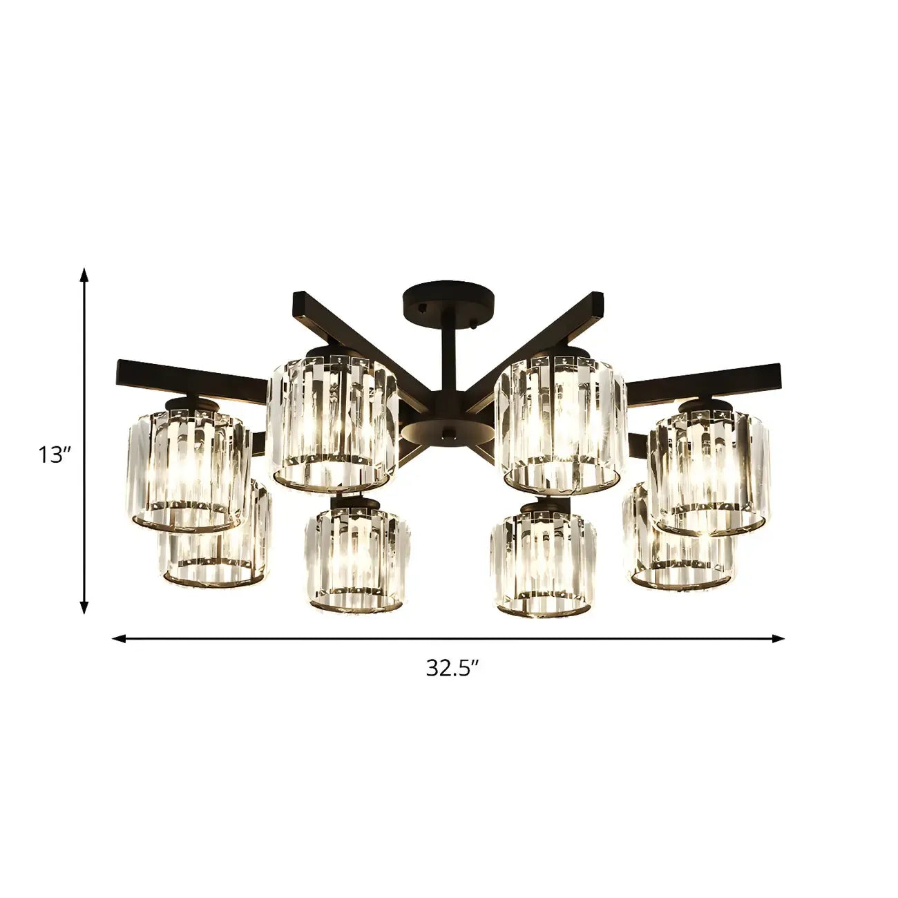 Plafonnier semi-encastré moderne en cristal cylindrique noir de grande taille