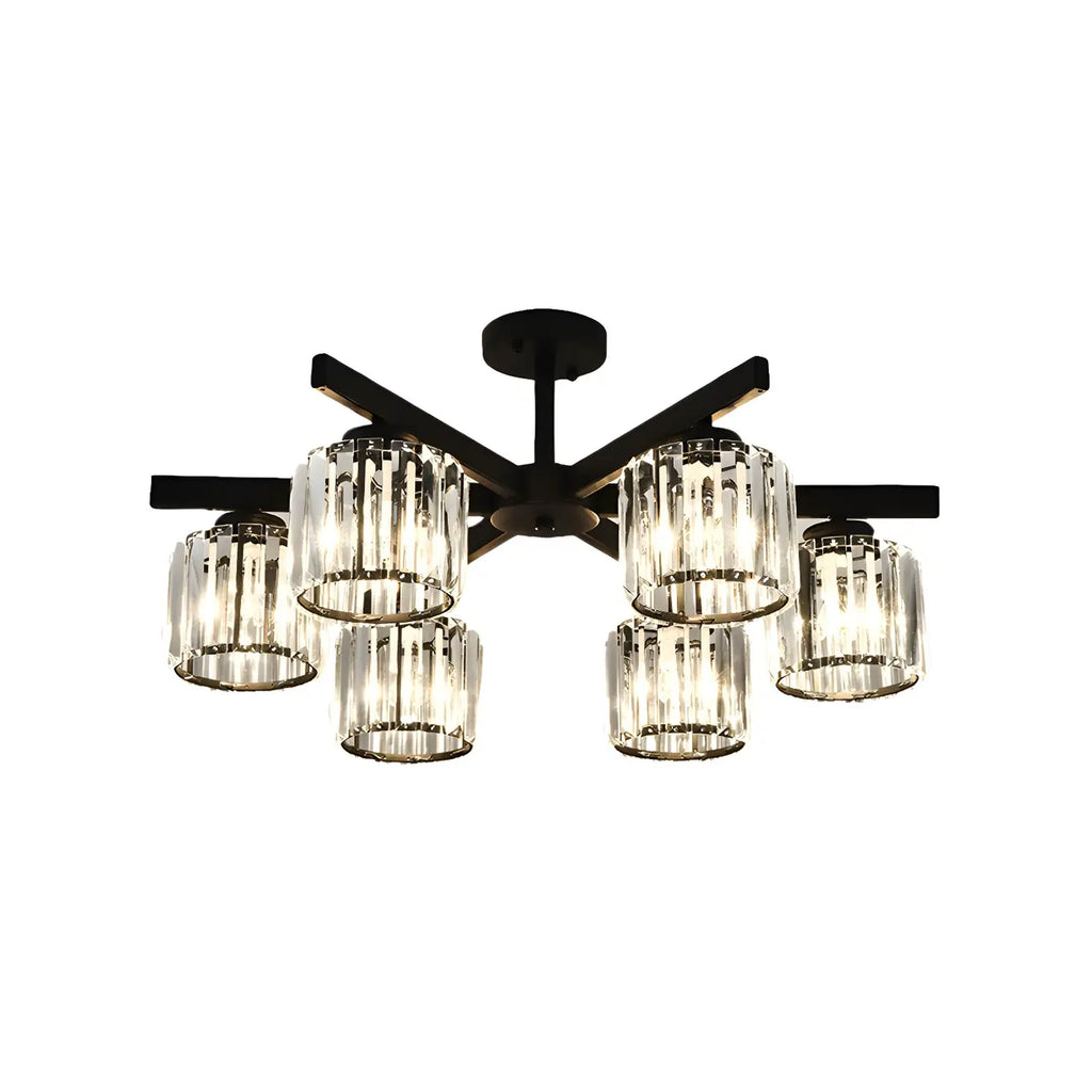 Plafonnier semi-encastré moderne en cristal cylindrique noir de grande taille