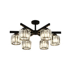 Plafonnier semi-encastré moderne en cristal cylindrique noir de grande taille