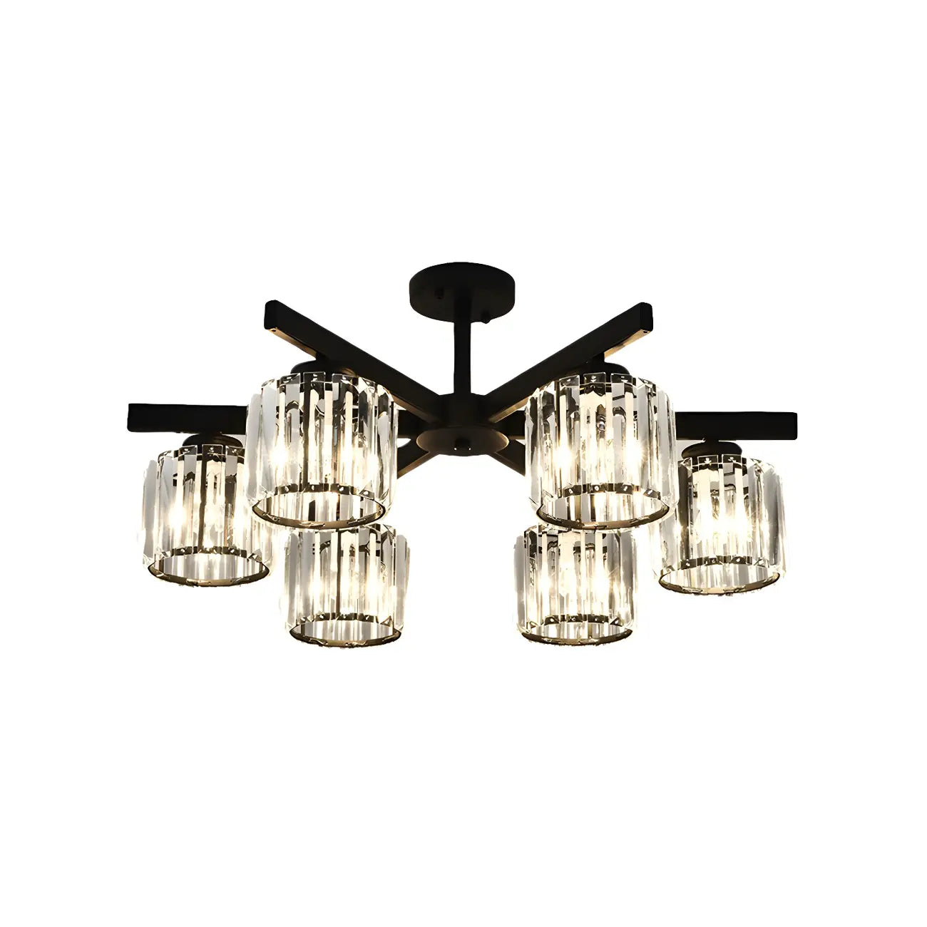 Plafonnier semi-encastré moderne en cristal cylindrique noir de grande taille