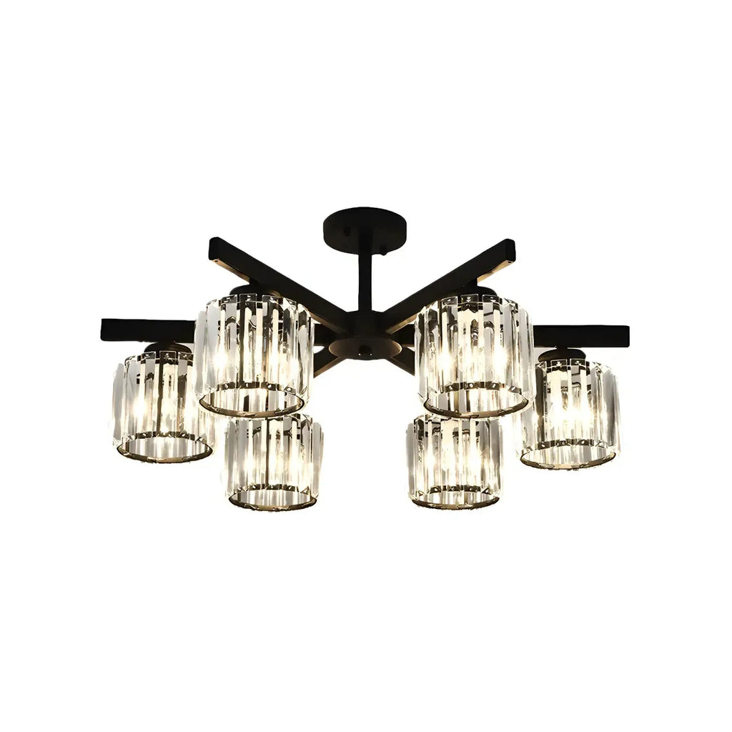 Plafonnier semi-encastré moderne en cristal cylindrique noir de grande taille