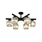 Plafonnier semi-encastré moderne en cristal cylindrique noir de grande taille