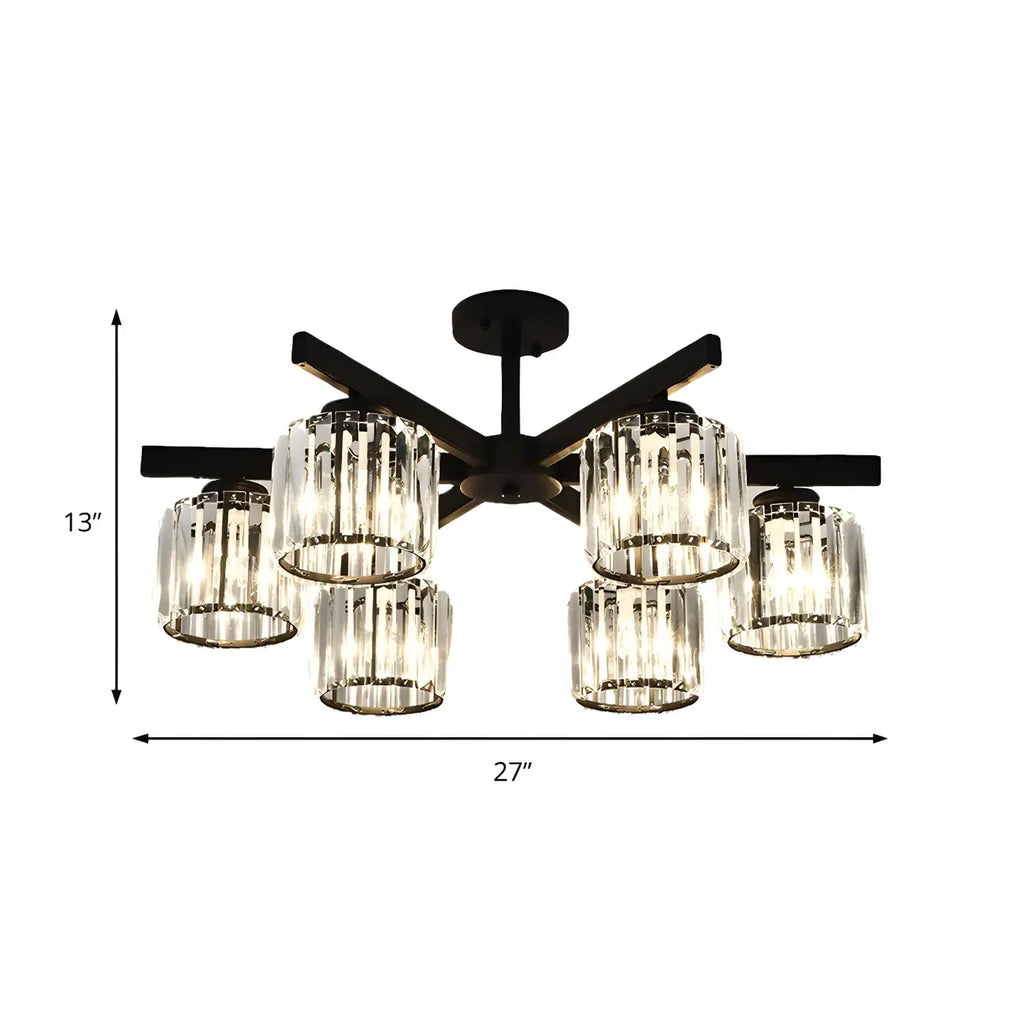 Plafonnier semi-encastré moderne en cristal cylindrique noir de grande taille