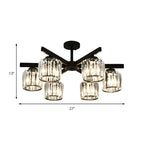 Plafonnier semi-encastré moderne en cristal cylindrique noir de grande taille