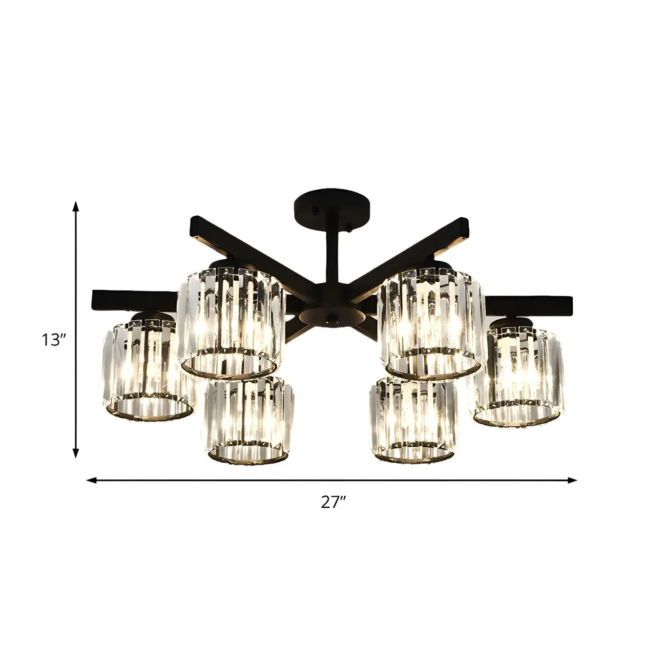 Plafonnier semi-encastré moderne en cristal cylindrique noir de grande taille