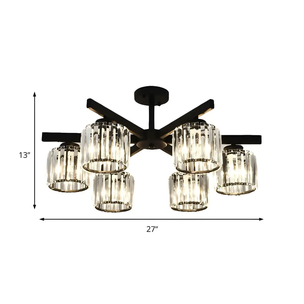 Plafonnier semi-encastré moderne en cristal cylindrique noir de grande taille