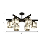 Plafonnier semi-encastré moderne en cristal cylindrique noir de grande taille